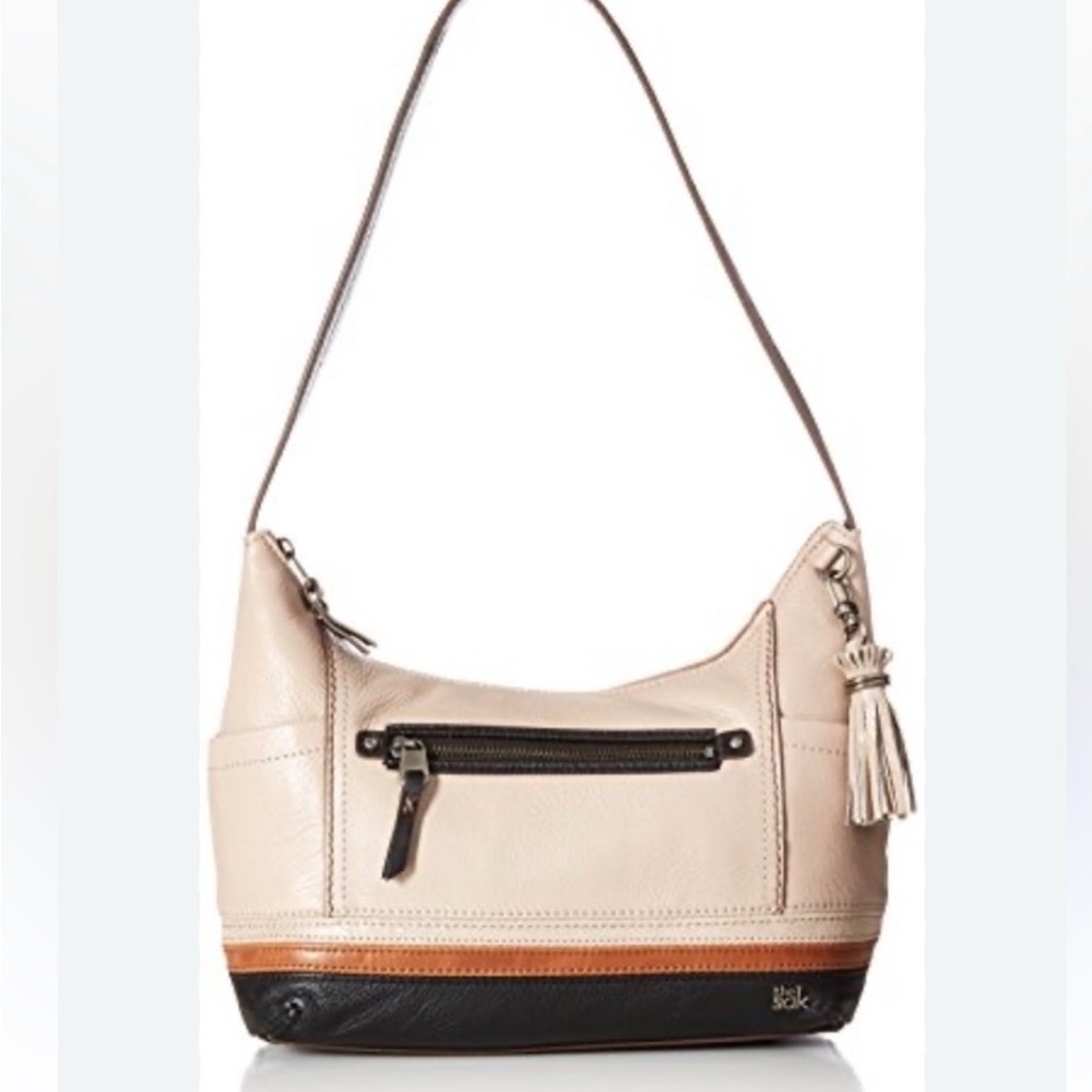 The Sak Beige and Black Leather Shoulder Kendra Bag